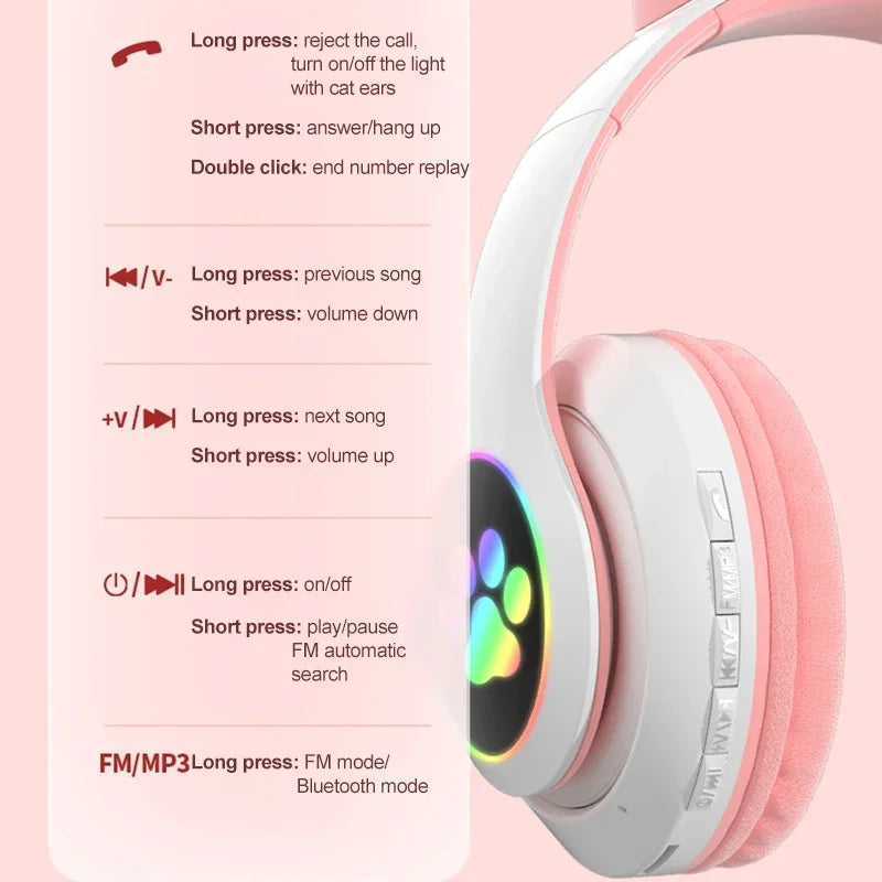 Wireless Cat Ears Headphone Pink