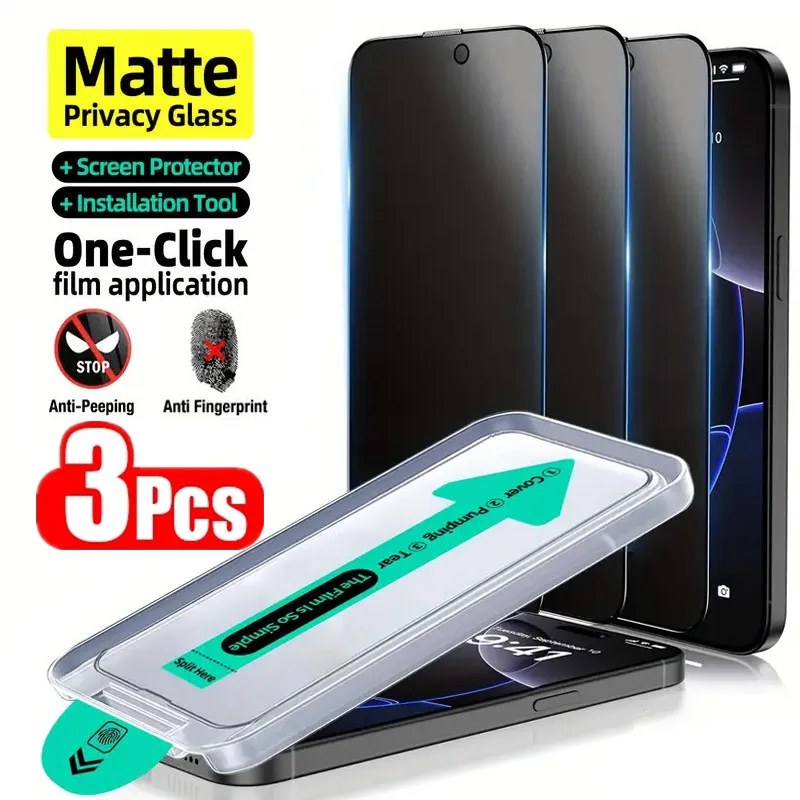 3Pcs oleophobic dust free matte privacy screen protectors for iPhone models 11 to 17 Pro Max Plus XS
