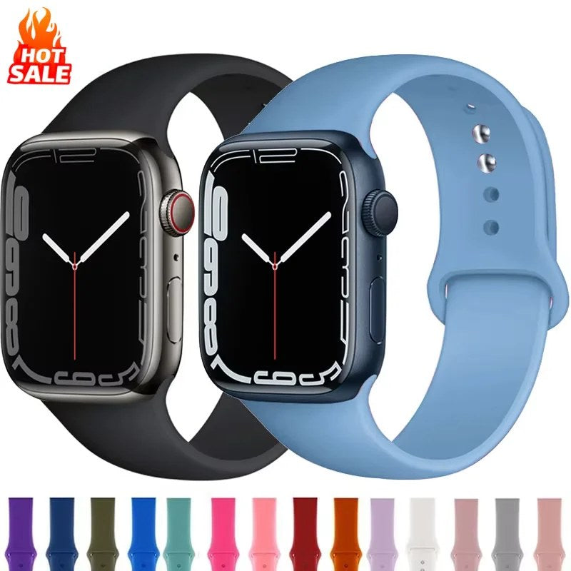 Silicone Band compatible with Apple Watch series 10 9 8 3 SE Ultra in multiple sizes 38mm to 49mm sports bracelet