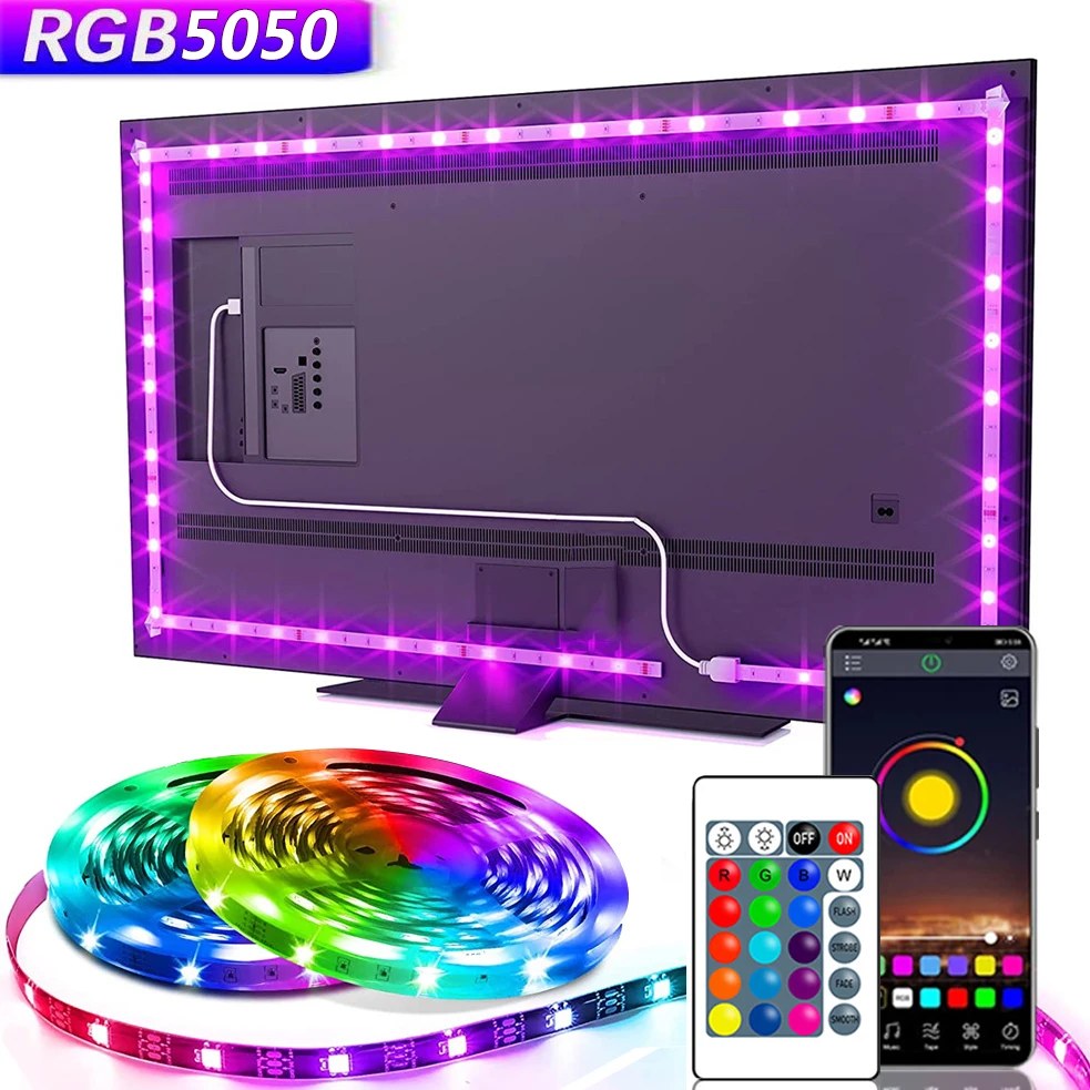 USB 5V LED Lights flexible RGB5050 ribbon tape with app control for TV backlight and bedroom decor