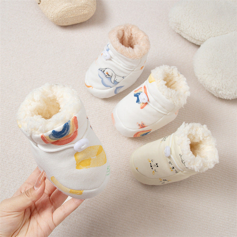 MyKids-USA® Baby Animals Cartoon Print Thickened Cotton-padded Fleece-lined Warm Soft Bottom Shoes